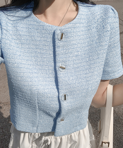 ジャケット ツイードサマー半袖ジャケット SKY BLUE