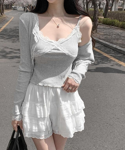 ショートパンツ レースショートパンツ IVORY