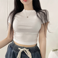 半袖Tシャツ スパン無地クロップ半袖Tシャツ(10color) IVORY