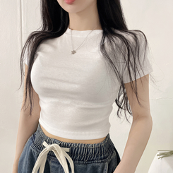 半袖Tシャツ スパン無地クロップ半袖Tシャツ(10color) IVORY