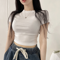 半袖Tシャツ スパン無地クロップ半袖Tシャツ(10color) IVORY