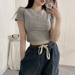 半袖Tシャツ スパン無地クロップ半袖Tシャツ(10color) GRAY