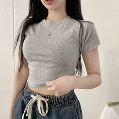 半袖Tシャツ スパン無地クロップ半袖Tシャツ(10color) GRAY