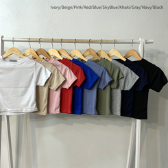 半袖Tシャツ スパン無地クロップ半袖Tシャツ(10color)