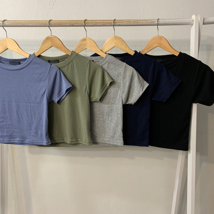 スパン無地クロップ半袖Tシャツ(10color)