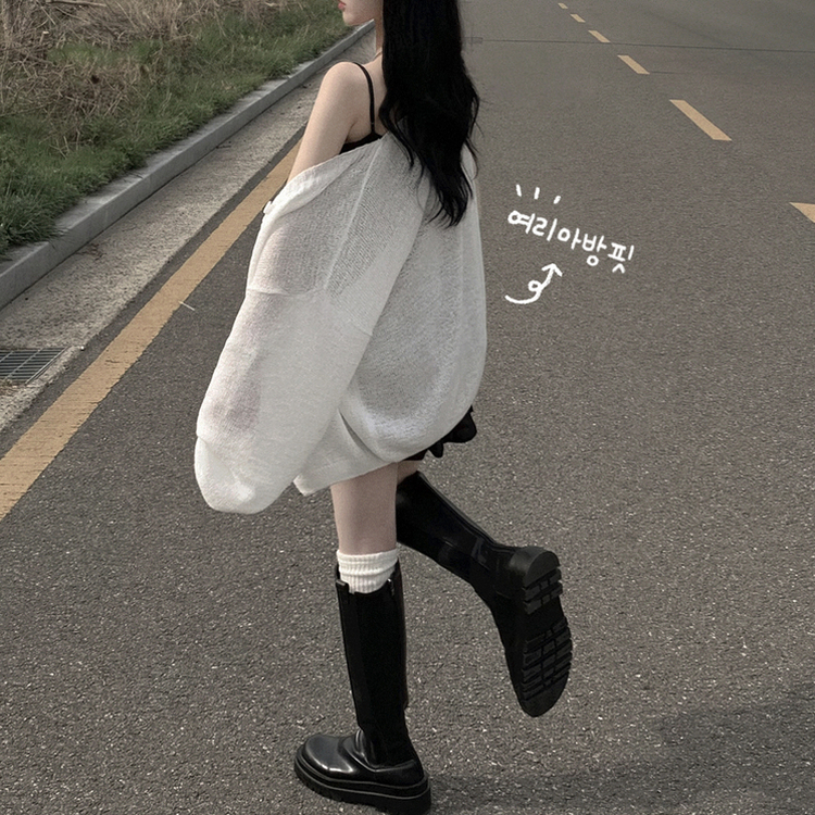 [햇빛차단️/왕오버핏!] 보호본능 왕박시 브이넥 여름 벌룬 가디건 빅사이즈 체형커버 살안타템 여행룩 아이보리