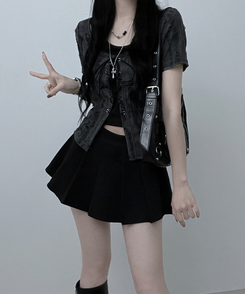【SET】アイレット半袖Tシャツ ホルターキャミソール BLACK