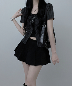 【SET】アイレット半袖Tシャツ ホルターキャミソール BLACK