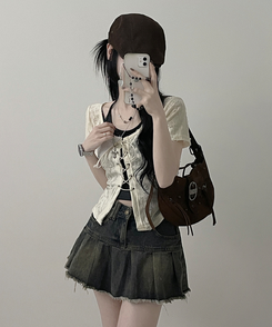 【SET】アイレット半袖Tシャツ ホルターキャミソール IVORY