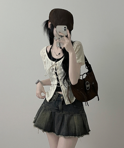 【SET】アイレット半袖Tシャツ ホルターキャミソール IVORY