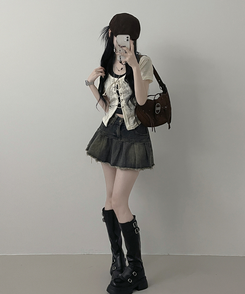 【SET】アイレット半袖Tシャツ ホルターキャミソール IVORY