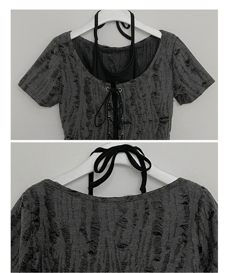 구제아일렛반팔티홀터크롭나시세트