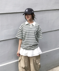 半袖Tシャツ ストライプバイカラー半袖Tシャツ BLACK