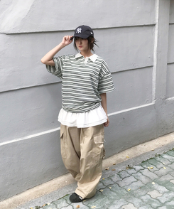 半袖Tシャツ ストライプバイカラー半袖Tシャツ BLACK
