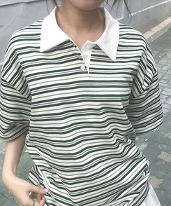 半袖Tシャツ ストライプバイカラー半袖Tシャツ BLACK