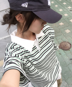 半袖Tシャツ ストライプバイカラー半袖Tシャツ BLACK