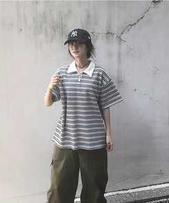 半袖Tシャツ ストライプバイカラー半袖Tシャツ GREEN