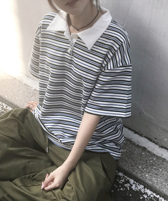 半袖Tシャツ ストライプバイカラー半袖Tシャツ GREEN