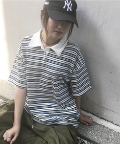 半袖Tシャツ ストライプバイカラー半袖Tシャツ GREEN
