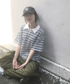 半袖Tシャツ ストライプバイカラー半袖Tシャツ GREEN