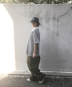 半袖Tシャツ ストライプバイカラー半袖Tシャツ GREEN