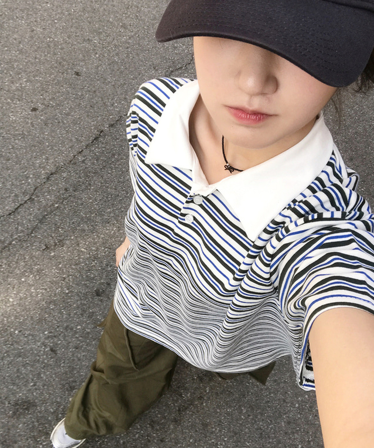 ストライプバイカラー半袖Tシャツ GREEN