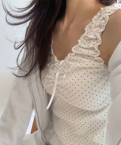 ノースリーブ ドットシャーリングリボンキャミソール IVORY