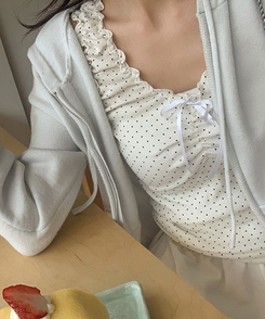 ノースリーブ ドットシャーリングリボンキャミソール IVORY