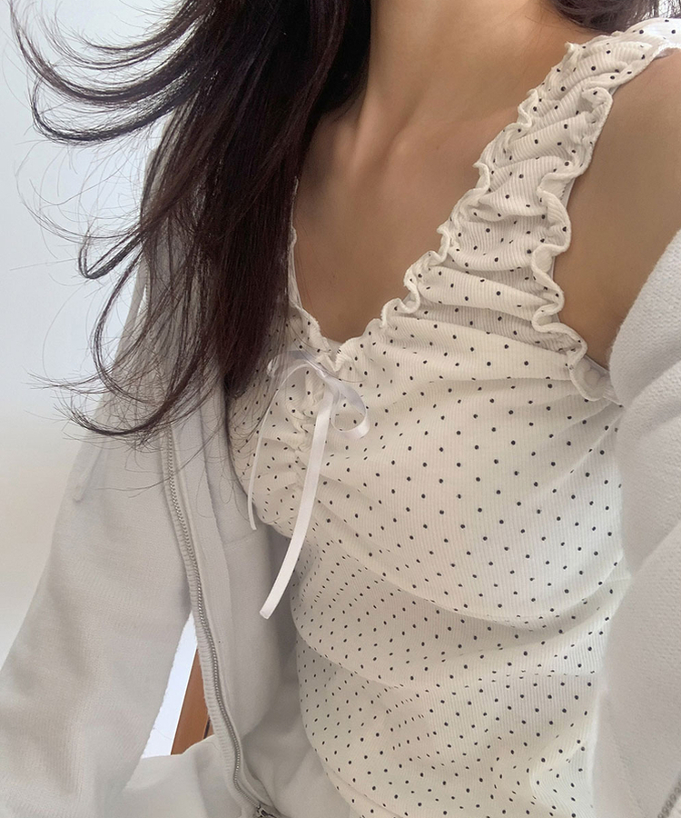 ドットシャーリングリボンキャミソール IVORY