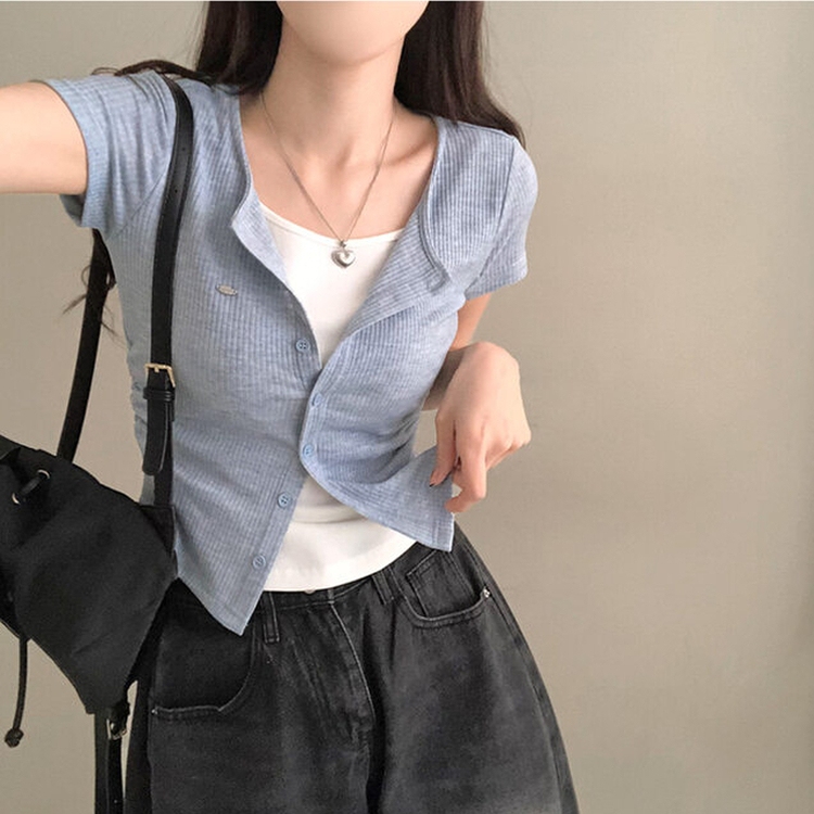 이븐 패치 이너 레이어드 반팔 셔링 가디건 소라