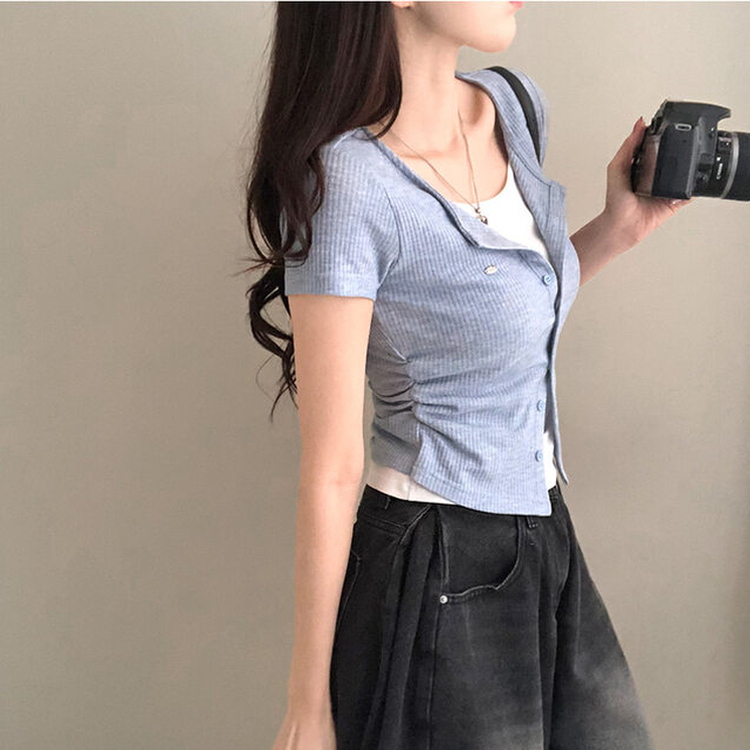 이븐 패치 이너 레이어드 반팔 셔링 가디건 소라