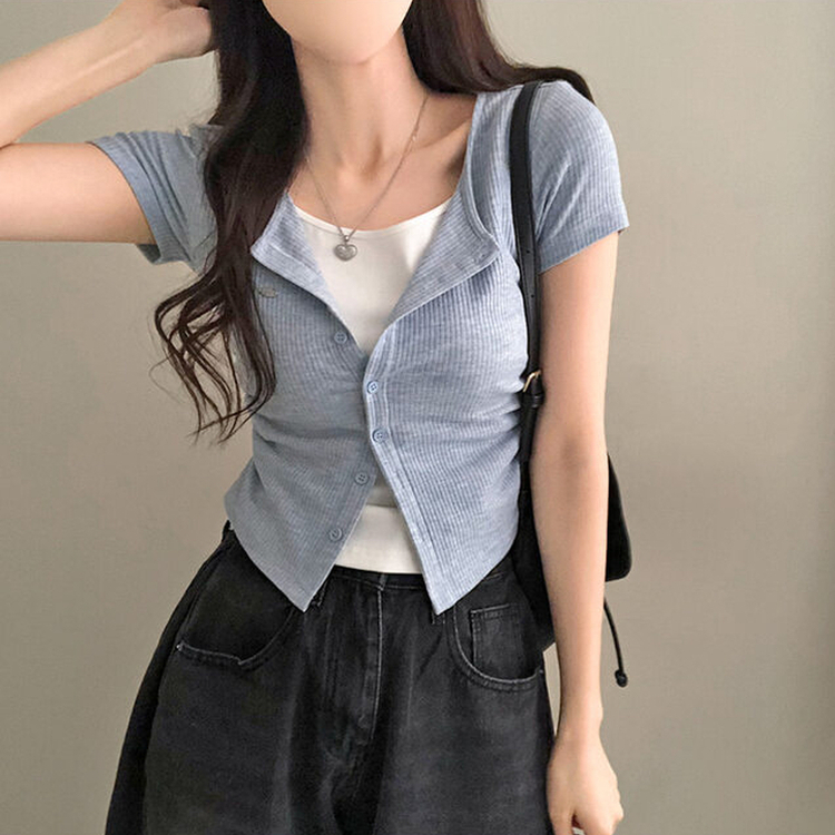 이븐 패치 이너 레이어드 반팔 셔링 가디건 소라