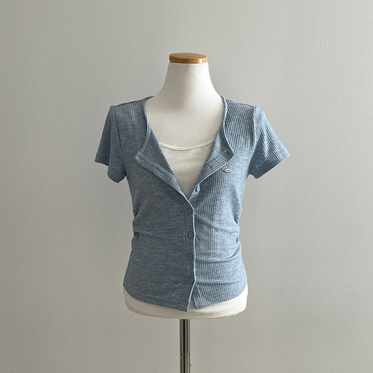 이븐 패치 이너 레이어드 반팔 셔링 가디건