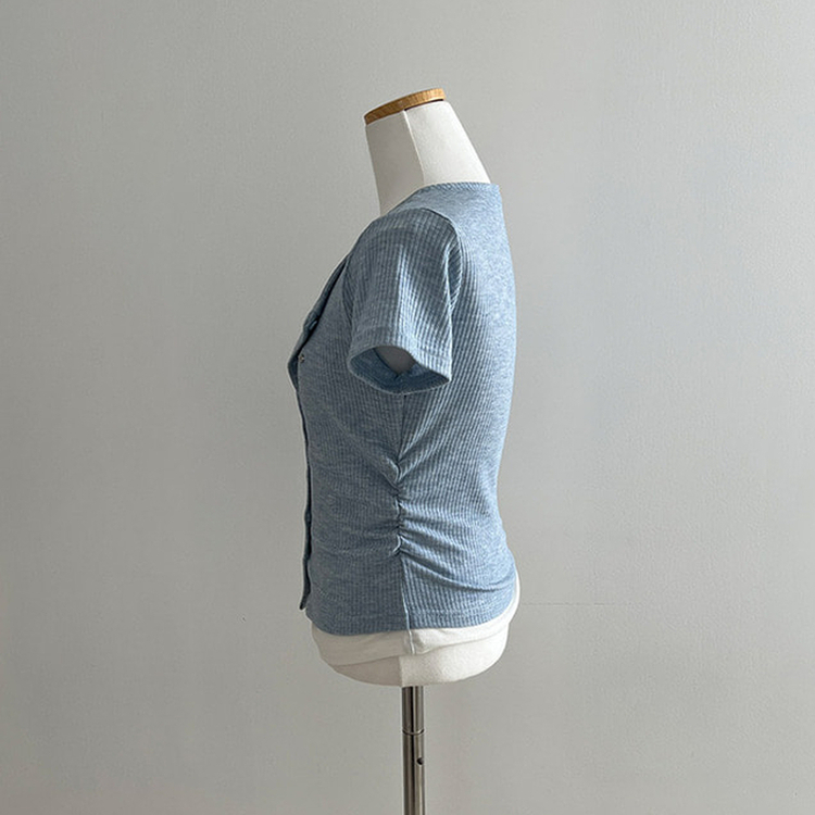 이븐 패치 이너 레이어드 반팔 셔링 가디건