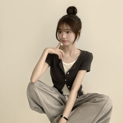 シャーリング半袖カーディガンTシャツ｜カーディガン｜韓国
