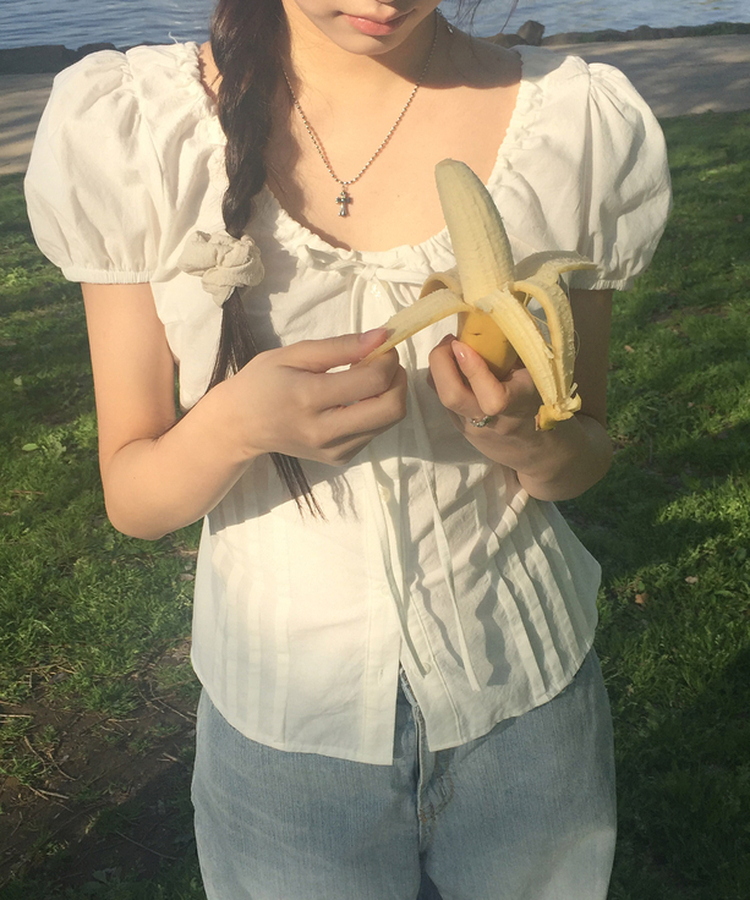 リボンラウンドパフブラウス IVORY