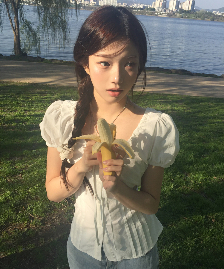 リボンラウンドパフブラウス IVORY