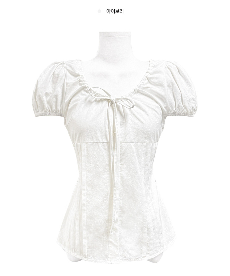 リボンラウンドパフブラウス