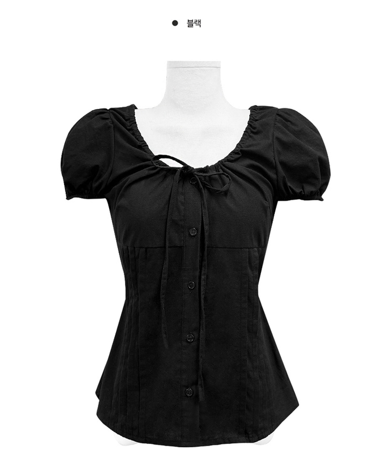 リボンラウンドパフブラウス