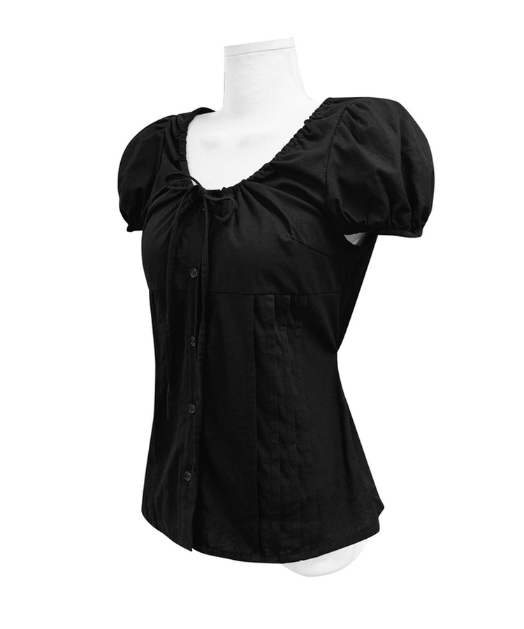 リボンラウンドパフブラウス