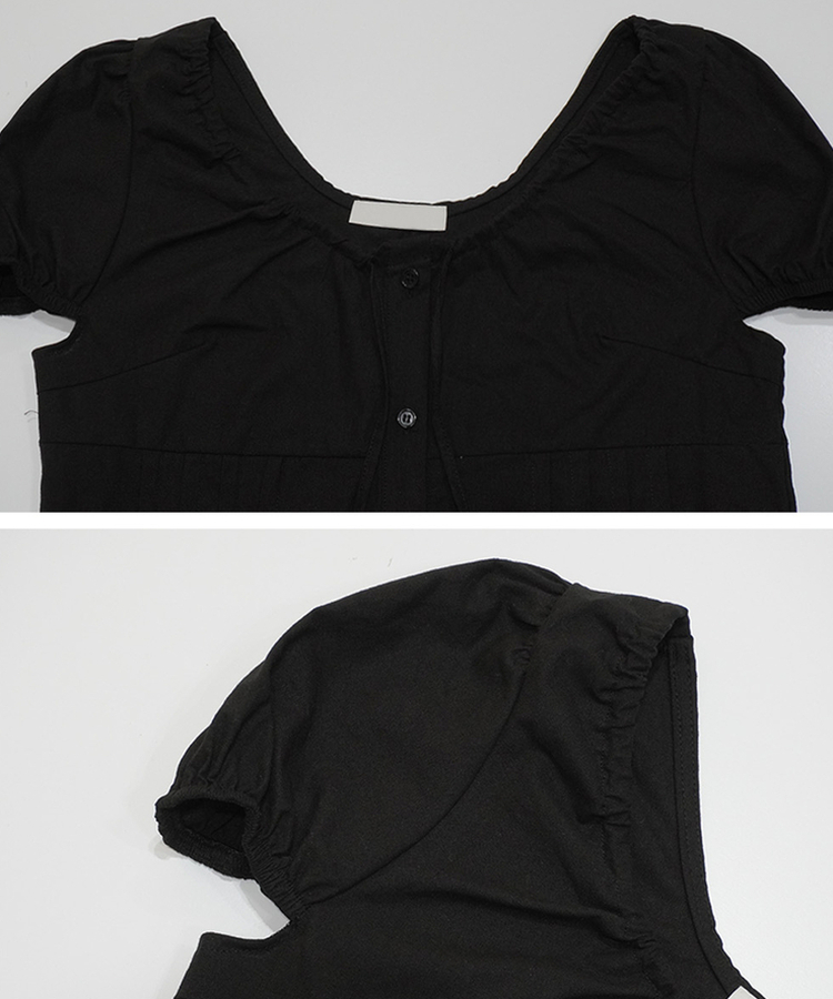 リボンラウンドパフブラウス