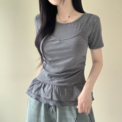 半袖Tシャツ ティアードフリルスリム半袖Tシャツ GREY