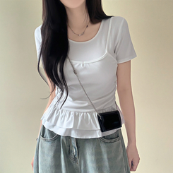 半袖Tシャツ ティアードフリルスリム半袖Tシャツ IVORY