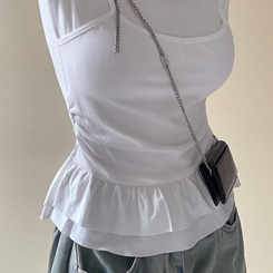 半袖Tシャツ ティアードフリルスリム半袖Tシャツ IVORY