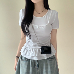 半袖Tシャツ ティアードフリルスリム半袖Tシャツ IVORY