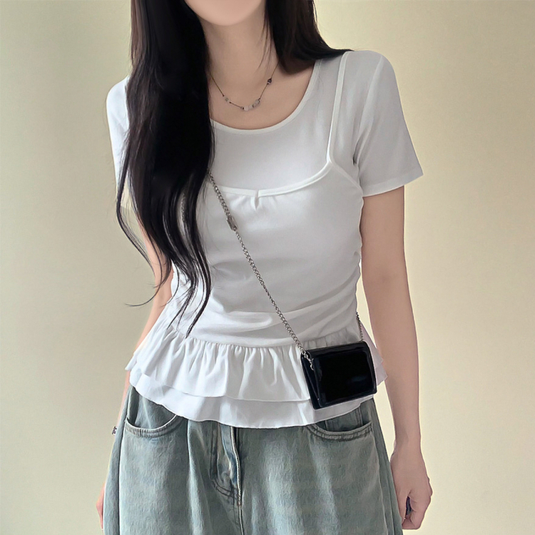 ティアードフリルスリム半袖Tシャツ IVORY