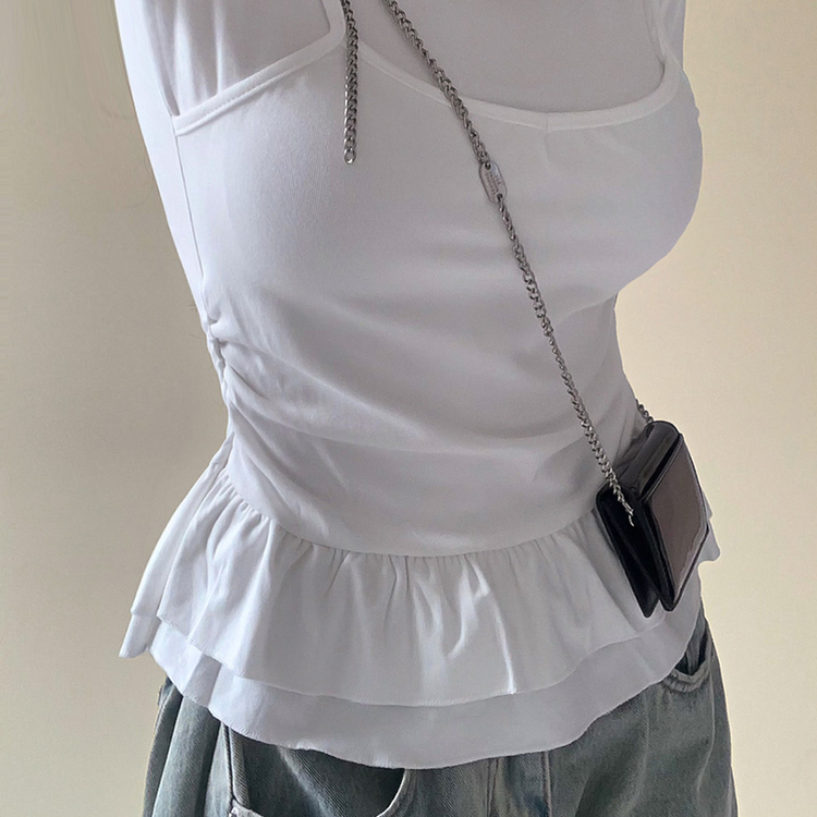 ティアードフリルスリム半袖Tシャツ IVORY