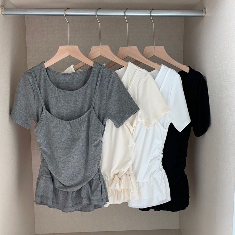ティアードフリルスリム半袖Tシャツ