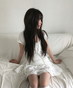 【マフラー付き】レースボタン半袖Tシャツ WHITE