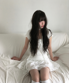 【マフラー付き】レースボタン半袖Tシャツ WHITE